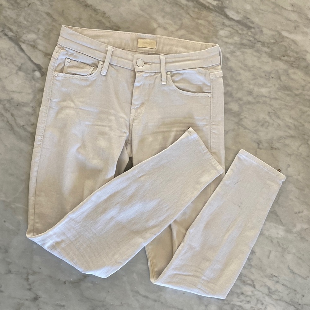 Mother the looker ankle zip mirror mirror white denim skinny jean size 25